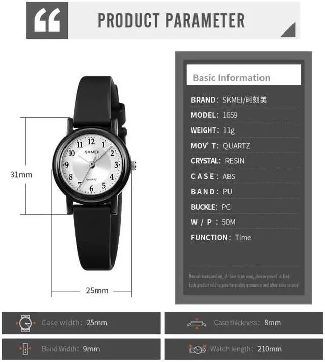 Alt view image 7 of 7 - SKMEI 1659 Thin PU Leather Strap Small Dial Quartz Watch for Ladies (Black Shell Constellation Type)