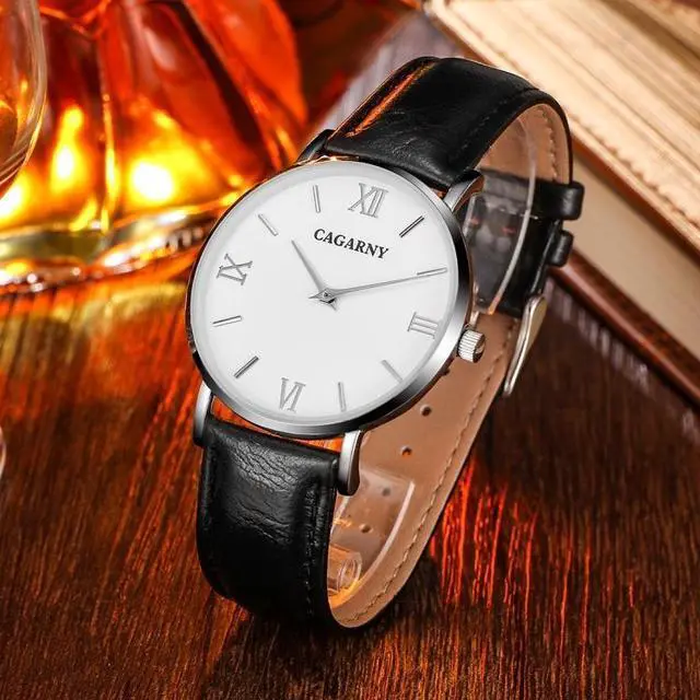 Alt view image 2 of 6 - CAGARNY 6812 Concise Style Ultra Thin Quartz Wrist Watch with Leather Band for Women (Style 1)