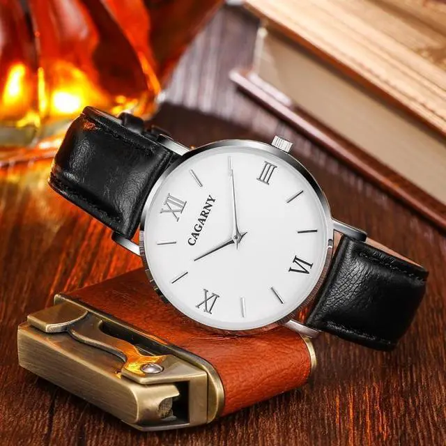 Alt view image 3 of 6 - CAGARNY 6812 Concise Style Ultra Thin Quartz Wrist Watch with Leather Band for Women (Style 1)