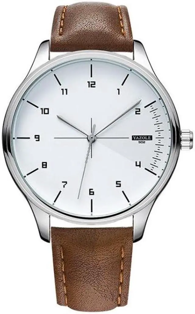 Main image of YAZOLE 502 Arabic Numerals Men Business Watch Fashion Quartz Watch (Silver Shell White Tray Brown Belt)