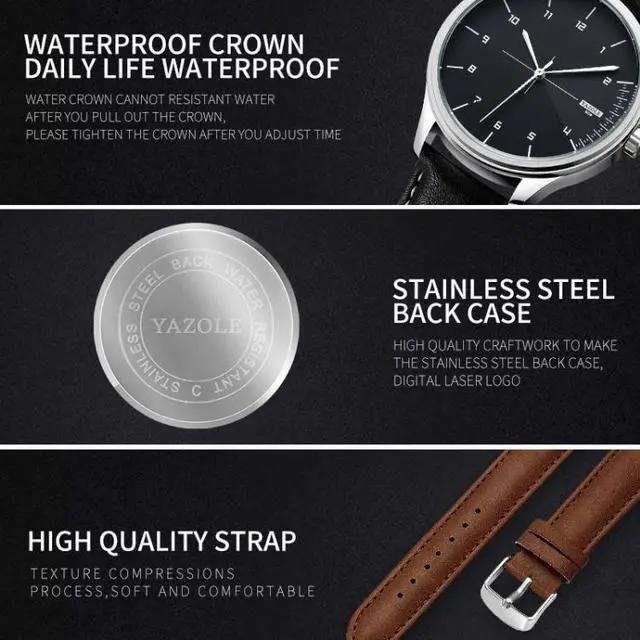 Alt view image 3 of 7 - YAZOLE 502 Arabic Numerals Men Business Watch Fashion Quartz Watch (Silver Shell White Tray Brown Belt)