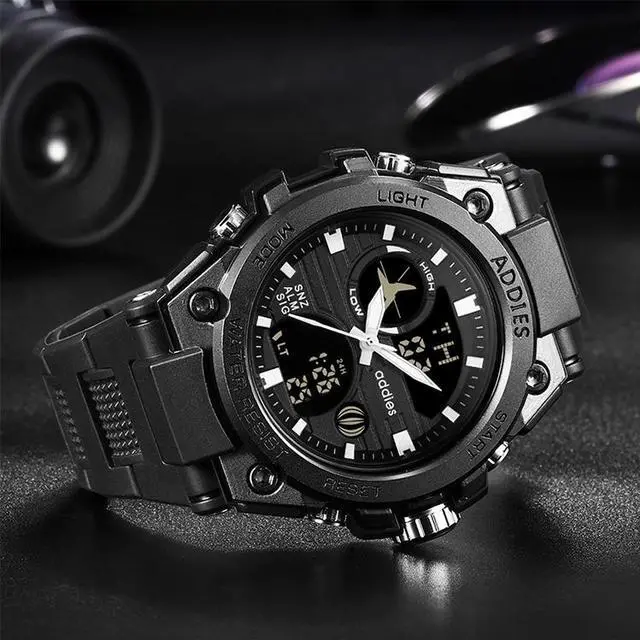 Alt view image 3 of 7 - addies MY-1818 Luminous Three-window LED Outdoor Sports Multi-function Electronic Watch for Men, Support Calendar / Alarm Clock / Timer (White)