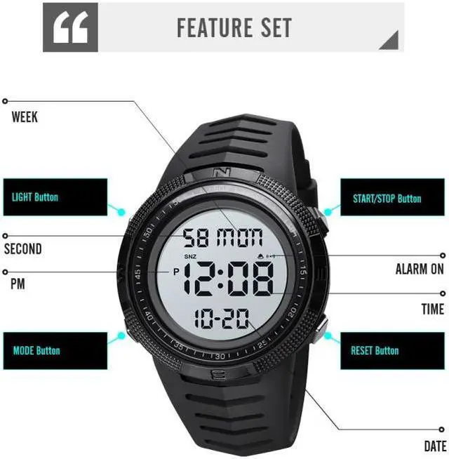 Alt view image 5 of 7 - SKMEI 1632 Dual Time Display Luminous Electronic Watch, Support Alarm Clock (Golden White)