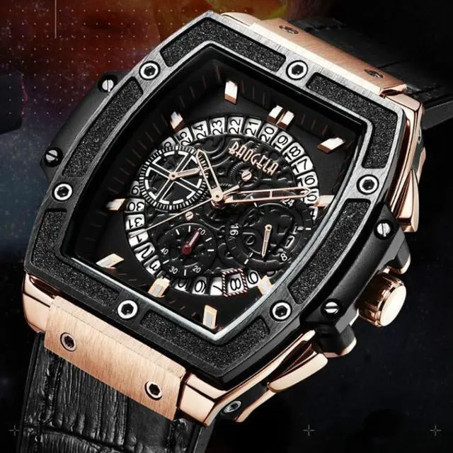 Alt view image 3 of 5 - BAOGELA 1703 Wine Barrel Type Multifunctional Mens Sports Quartz Watch ( Black Shell Black Face)