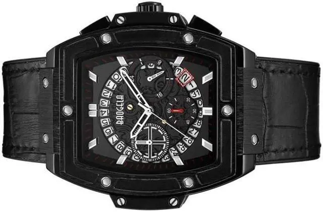 Alt view image 2 of 5 - BAOGELA 1703 Wine Barrel Type Multifunctional Mens Sports Quartz Watch ( Black Shell Black Face)