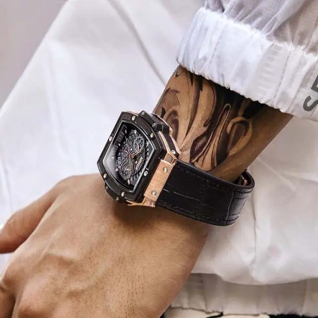 Alt view image 4 of 5 - BAOGELA 1703 Wine Barrel Type Multifunctional Mens Sports Quartz Watch ( Black Shell Black Face)