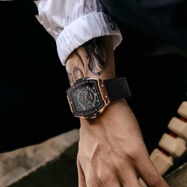 Alt view image 5 of 5 - BAOGELA 1703 Wine Barrel Type Multifunctional Mens Sports Quartz Watch ( Black Shell Black Face)