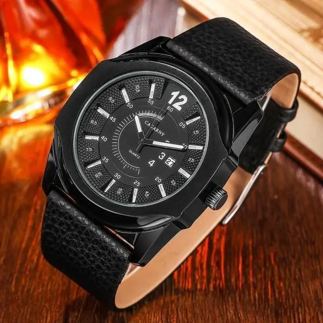 Alt view image 2 of 6 - CAGARNY 6838(1) Fashionable Quartz Wrist Watch with Leather Band for Men(Black Window White Scale)