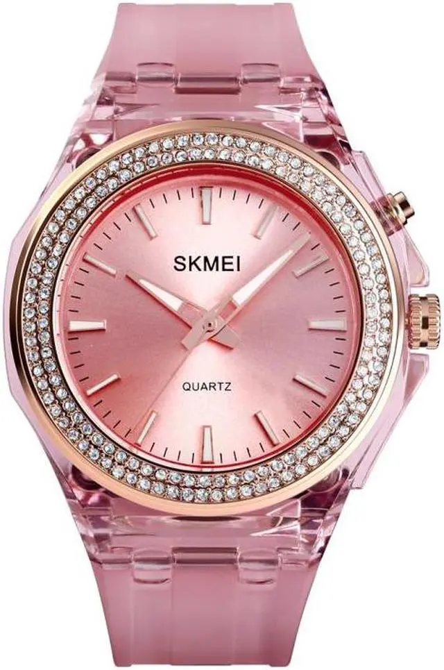 Alt view image 2 of 7 - SkMEI 1553 Women LED Color Light Transparent Waterproof Watch Inlaid With Water Drill (Silvery)