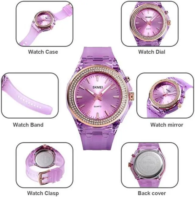 Alt view image 5 of 7 - SkMEI 1553 Women LED Color Light Transparent Waterproof Watch Inlaid With Water Drill (Silvery)