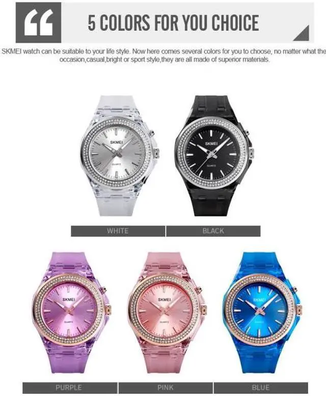 Alt view image 6 of 7 - SkMEI 1553 Women LED Color Light Transparent Waterproof Watch Inlaid With Water Drill (Silvery)