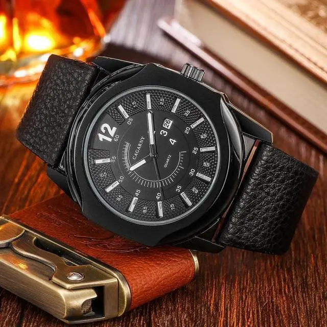 Alt view image 3 of 6 - CAGARNY 6838(1) Fashionable Quartz Wrist Watch with Leather Band for Men(Black Window White Scale)