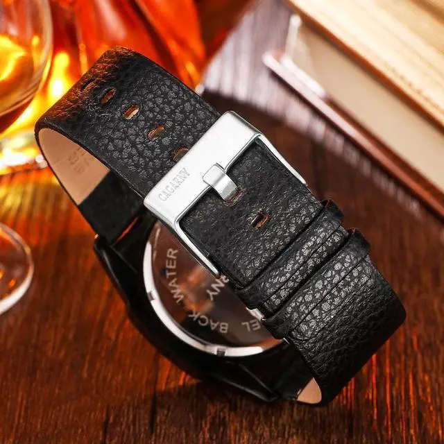 Alt view image 4 of 6 - CAGARNY 6838(1) Fashionable Quartz Wrist Watch with Leather Band for Men(Black Window White Scale)