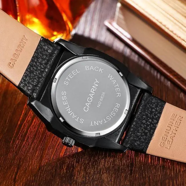 Alt view image 5 of 6 - CAGARNY 6838(1) Fashionable Quartz Wrist Watch with Leather Band for Men(Black Window White Scale)