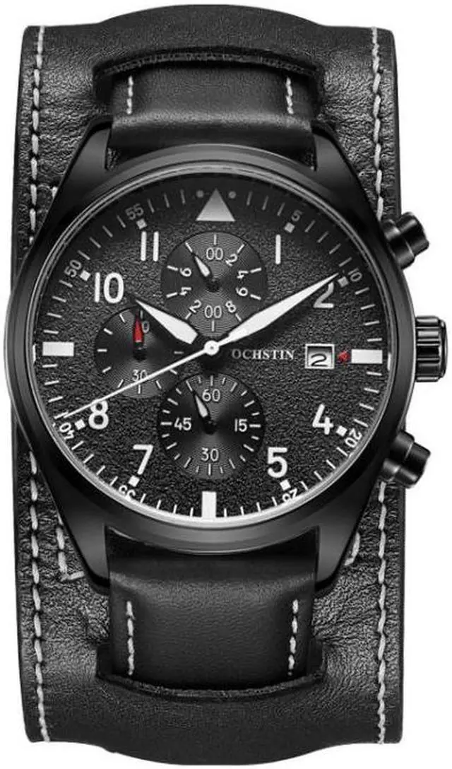 Main image of Ochstin 7227 Multifunctional Business Leather Wrist Wrist Waterproof Quartz Watch (Black+Black)