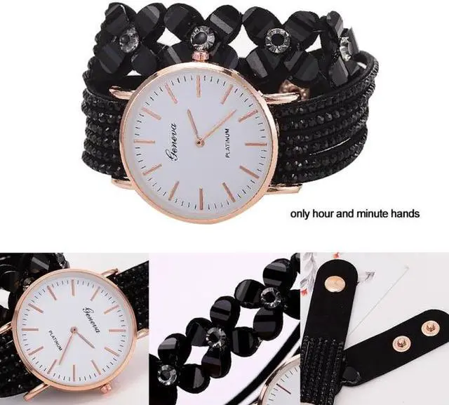 Alt view image 5 of 7 - Women Round Dial Flower Diamond Studs Bracelet Watch (Purple)