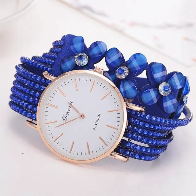 Alt view image 6 of 7 - Women Round Dial Flower Diamond Studs Bracelet Watch (Purple)