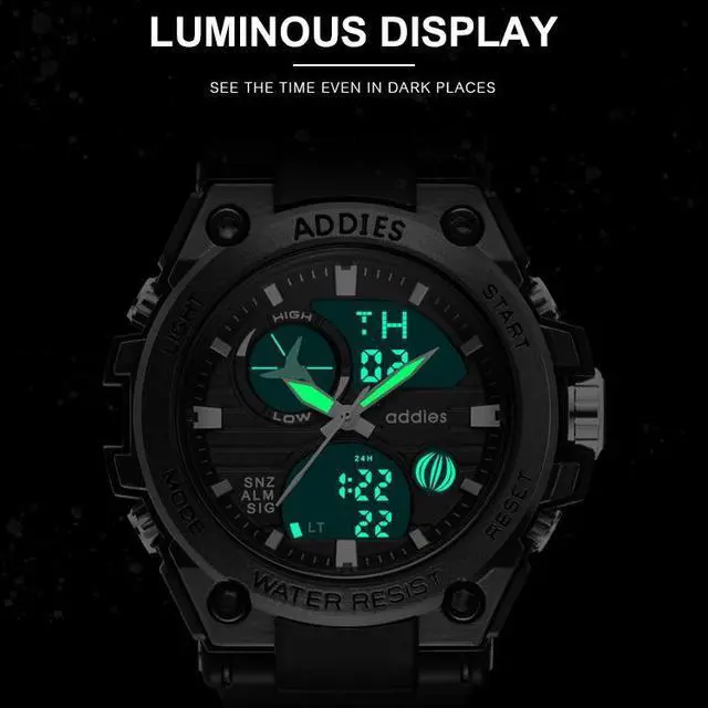Alt view image 7 of 7 - addies MY-1818 Luminous Three-window LED Outdoor Sports Multi-function Electronic Watch for Men, Support Calendar / Alarm Clock / Timer (White)
