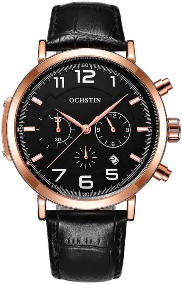 Alt view image 2 of 7 - Ochstin 6105 Multi Function Watch Business Leisure Men  Watch Waterproof Timing Quartz Watch Belt Watch (Rose Gold Black)