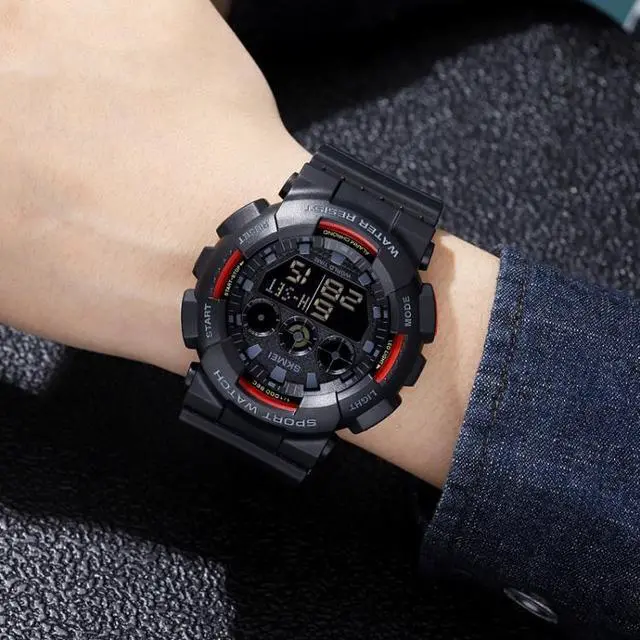 Alt view image 3 of 7 - SKMEI 1857 Stainless Steel Buckle PU Strap Waterproof Electronic Watch (Red)
