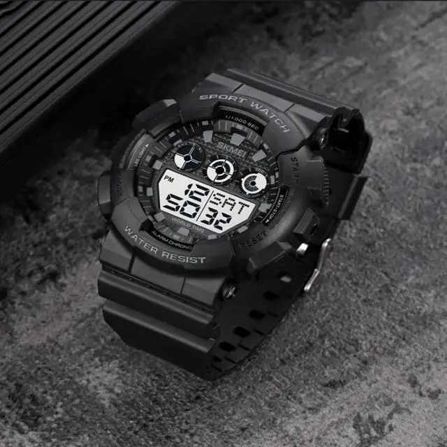 Alt view image 6 of 7 - SKMEI 1857 Stainless Steel Buckle PU Strap Waterproof Electronic Watch (Red)