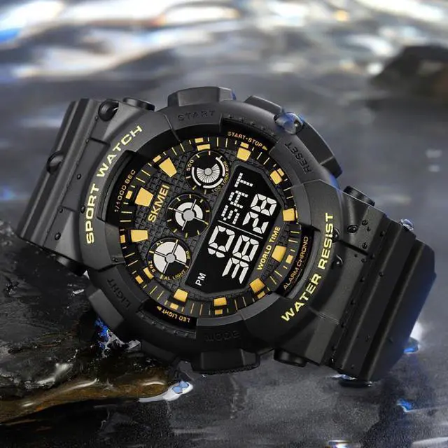 Alt view image 4 of 7 - SKMEI 1857 Stainless Steel Buckle PU Strap Waterproof Electronic Watch (Red)