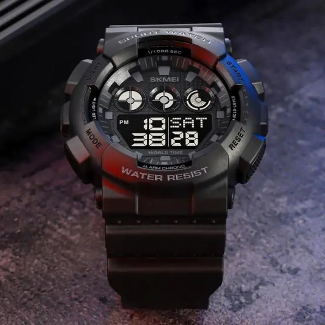 Alt view image 5 of 7 - SKMEI 1857 Stainless Steel Buckle PU Strap Waterproof Electronic Watch (Red)