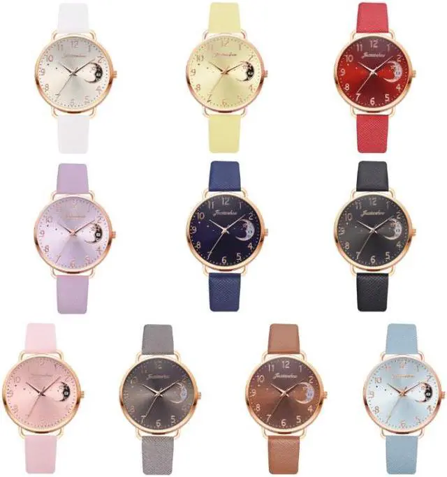 Alt view image 5 of 5 - Ladies Moon Pattern Dial PU Strap Quartz Watch, Color: White, Size:White