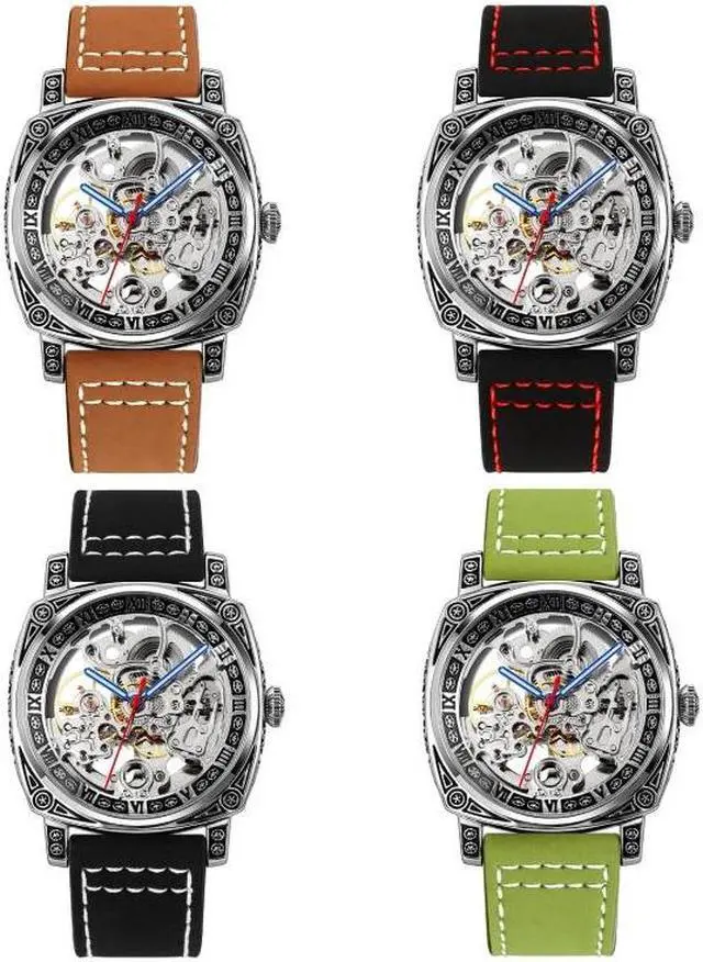 Alt view image 7 of 7 - SKMEI 9271 Stainless Steel Buckle Leather Strap Waterproof Mechanical Watch (Red)