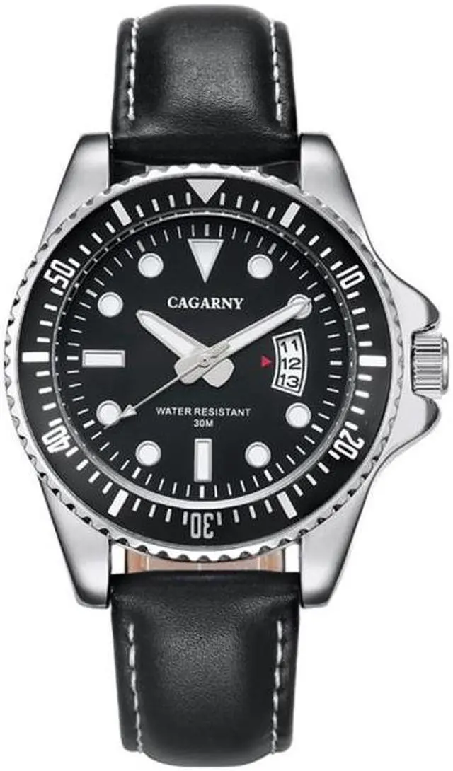 Main image of CAGARNY 6863 Fashion Waterproof Quartz Movement Wrist Watch with Leather Band (Black)