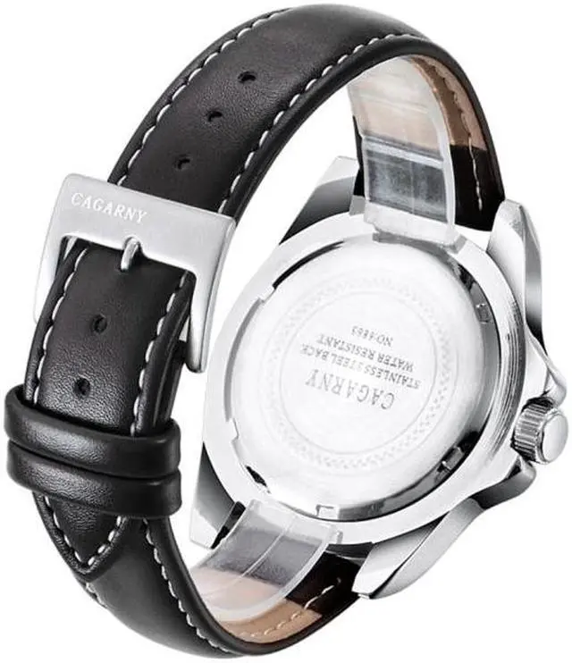 Alt view image 3 of 6 - CAGARNY 6863 Fashion Waterproof Quartz Movement Wrist Watch with Leather Band (Black)