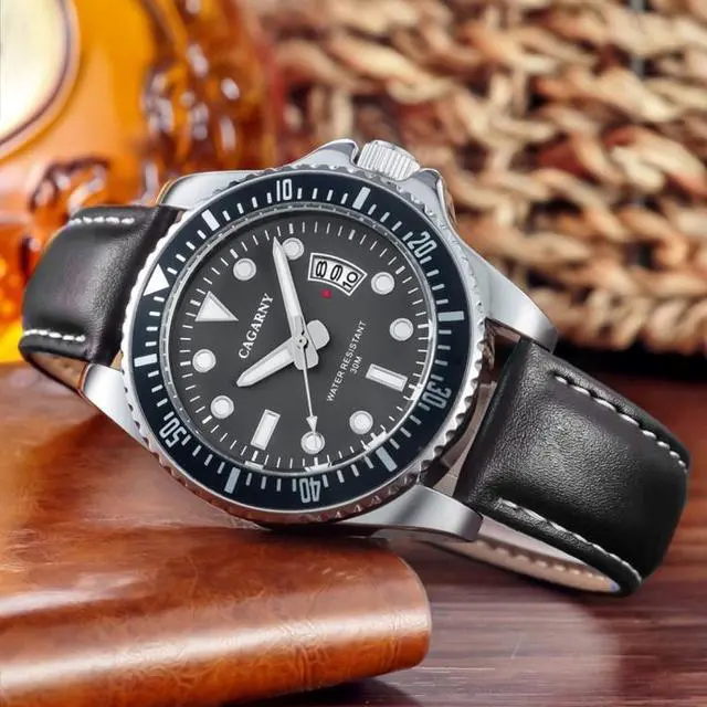 Alt view image 4 of 6 - CAGARNY 6863 Fashion Waterproof Quartz Movement Wrist Watch with Leather Band (Black)