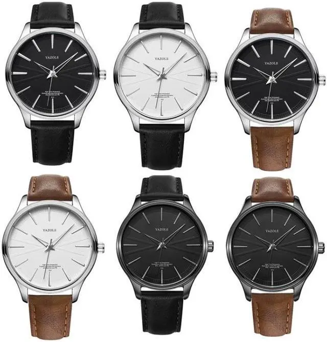 Alt view image 2 of 7 - YAZOLE 512 Casual Quartz Men Watch (Silver Shell White Tray Brown Belt)