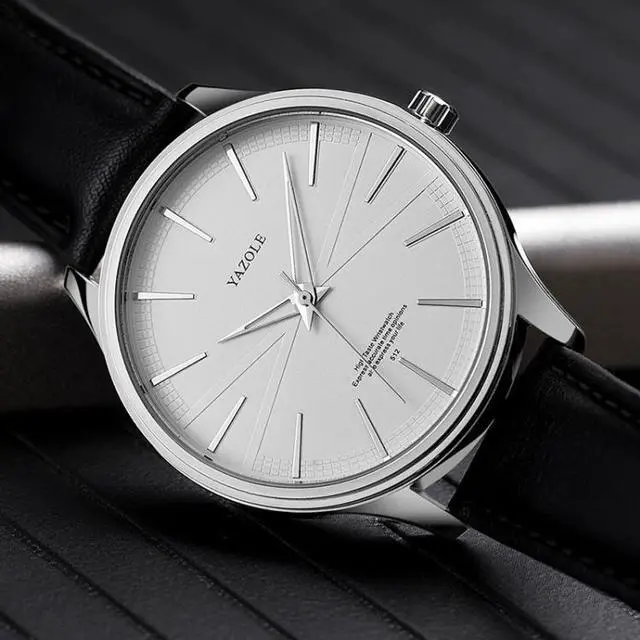 Alt view image 4 of 7 - YAZOLE 512 Casual Quartz Men Watch (Silver Shell White Tray Brown Belt)