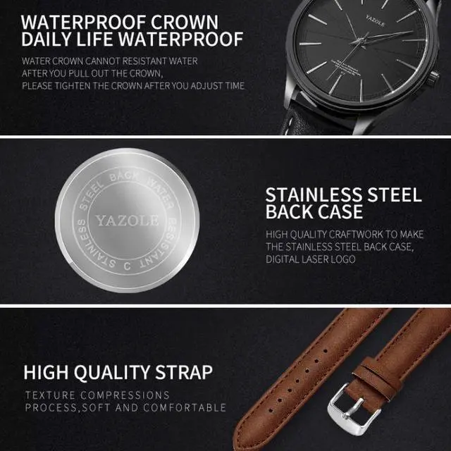 Alt view image 5 of 7 - YAZOLE 512 Casual Quartz Men Watch (Silver Shell White Tray Brown Belt)