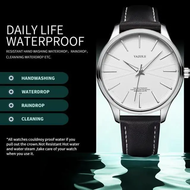 Alt view image 7 of 7 - YAZOLE 512 Casual Quartz Men Watch (Silver Shell White Tray Brown Belt)