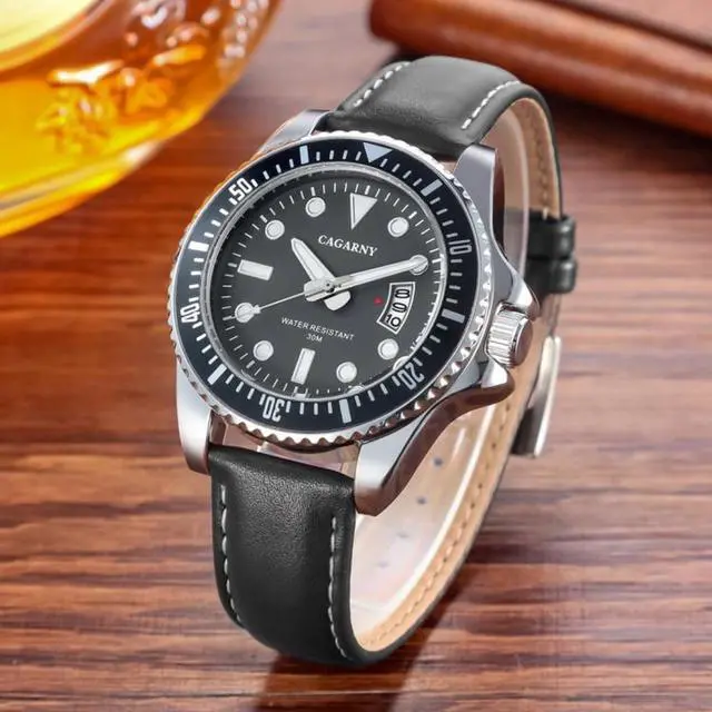 Alt view image 5 of 6 - CAGARNY 6863 Fashion Waterproof Quartz Movement Wrist Watch with Leather Band (Black)