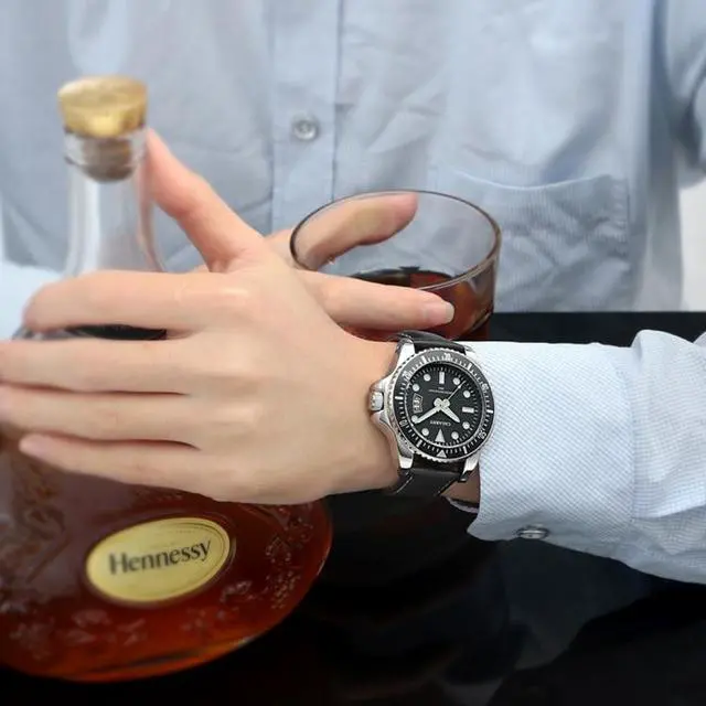 Alt view image 6 of 6 - CAGARNY 6863 Fashion Waterproof Quartz Movement Wrist Watch with Leather Band (Black)