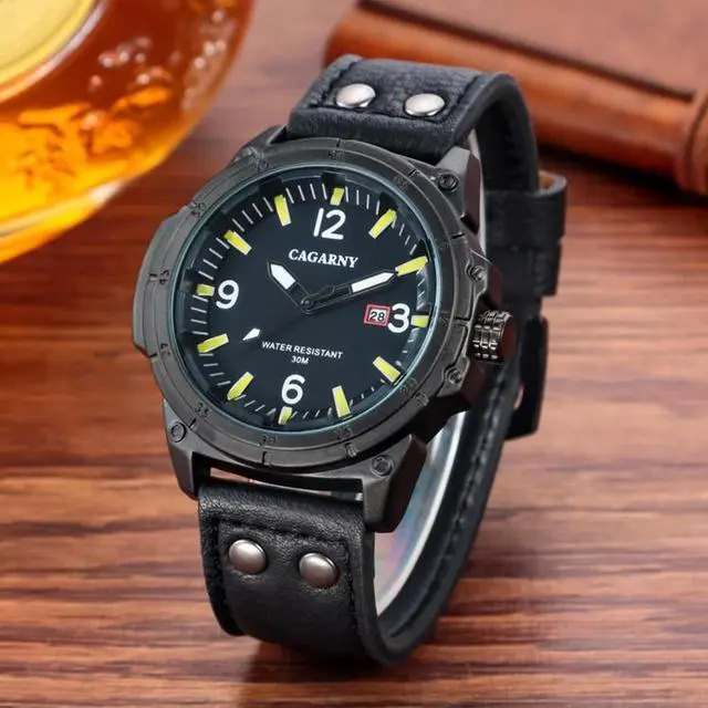 Alt view image 6 of 7 - CAGARNY 6853 Fashion Waterproof Quartz Movement Wrist Watch with Leather Band (Style 2)