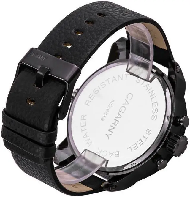 Alt view image 5 of 6 - CAGARNY 6818 Fashionable DZ Style Large Dial Dual Clock Quartz Movement Sport Wrist Watch with Leather Band & Calendar Function for Men (Style 4)