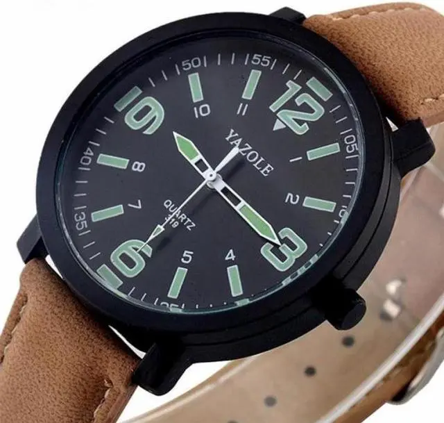 Alt view image 3 of 4 - 319 YAZOLE Men Fashion Luminous Business Leather Band Quartz Wrist Watch (Black)