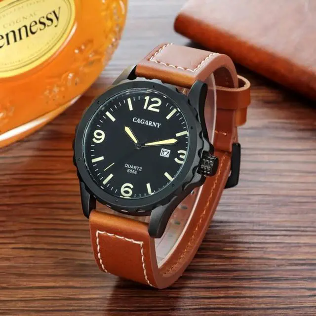 Alt view image 3 of 7 - CAGARNY 6856 Fashion Quartz Movement Wrist Watch with Leather Band (Black)