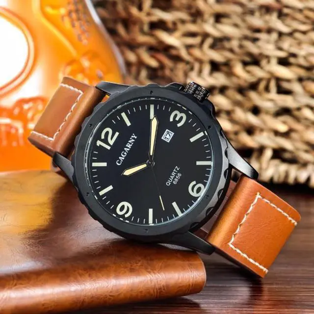 Alt view image 4 of 7 - CAGARNY 6856 Fashion Quartz Movement Wrist Watch with Leather Band (Black)