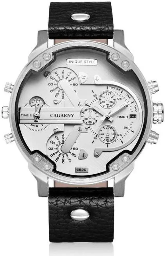 Alt view image 2 of 5 - CAGARNY 6820 Fashionable Multifunctional Style Quartz Business Sport Wrist Watch with Leather Band & GMT Time & Calendar & Luminous Display for Men (Black)