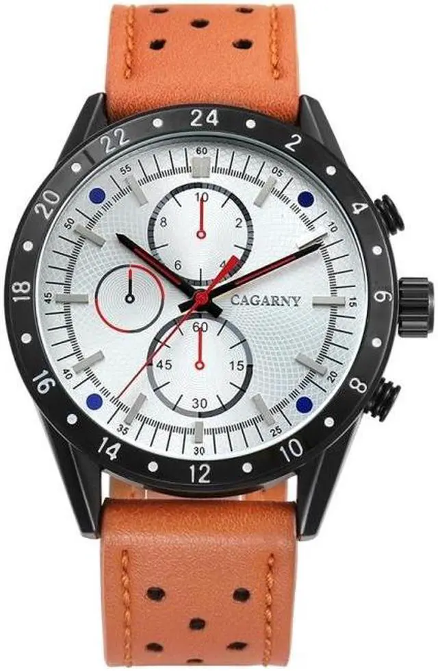 Alt view image 2 of 4 - CAGARNY 6828 Fashionable Multifunctional Style Quartz Sport Wrist Watch with Leather Band & GMT Time & Calendar & Luminous Display for Men (Style 3)
