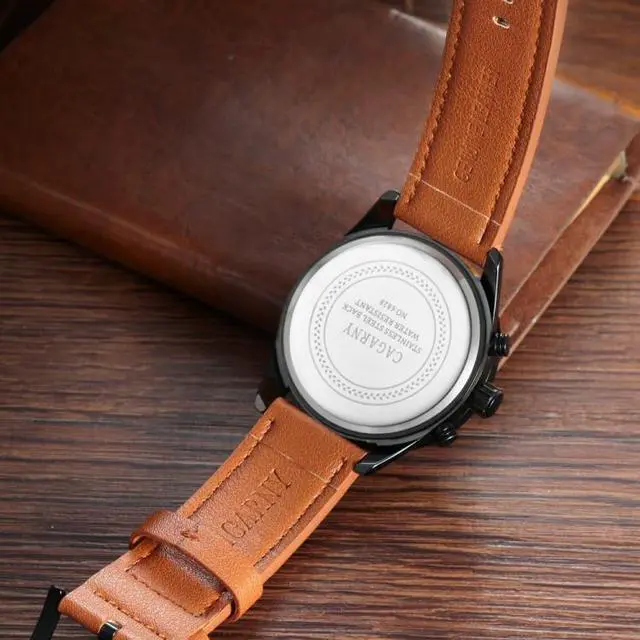 Alt view image 4 of 4 - CAGARNY 6828 Fashionable Multifunctional Style Quartz Sport Wrist Watch with Leather Band & GMT Time & Calendar & Luminous Display for Men (Style 3)