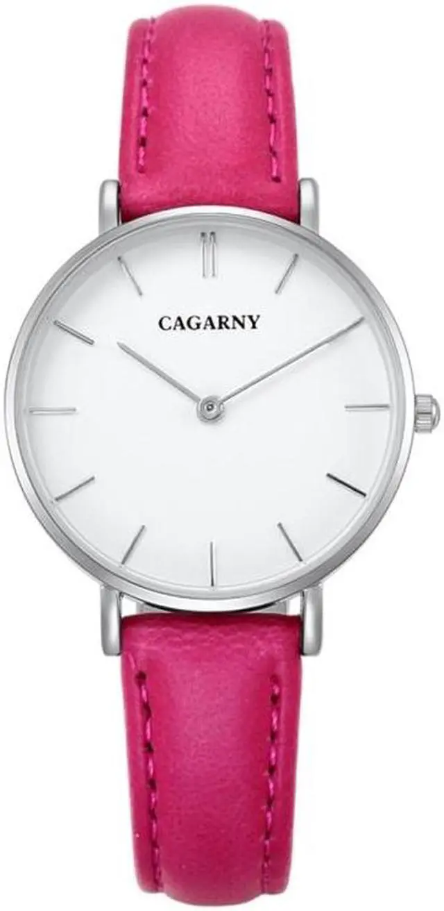 Main image of CAGARNY 6872 Living Waterproof Round Dial Quartz Movement Alloy Silver Case Fashion Watch Quartz Watches with Leather Band (Magenta)