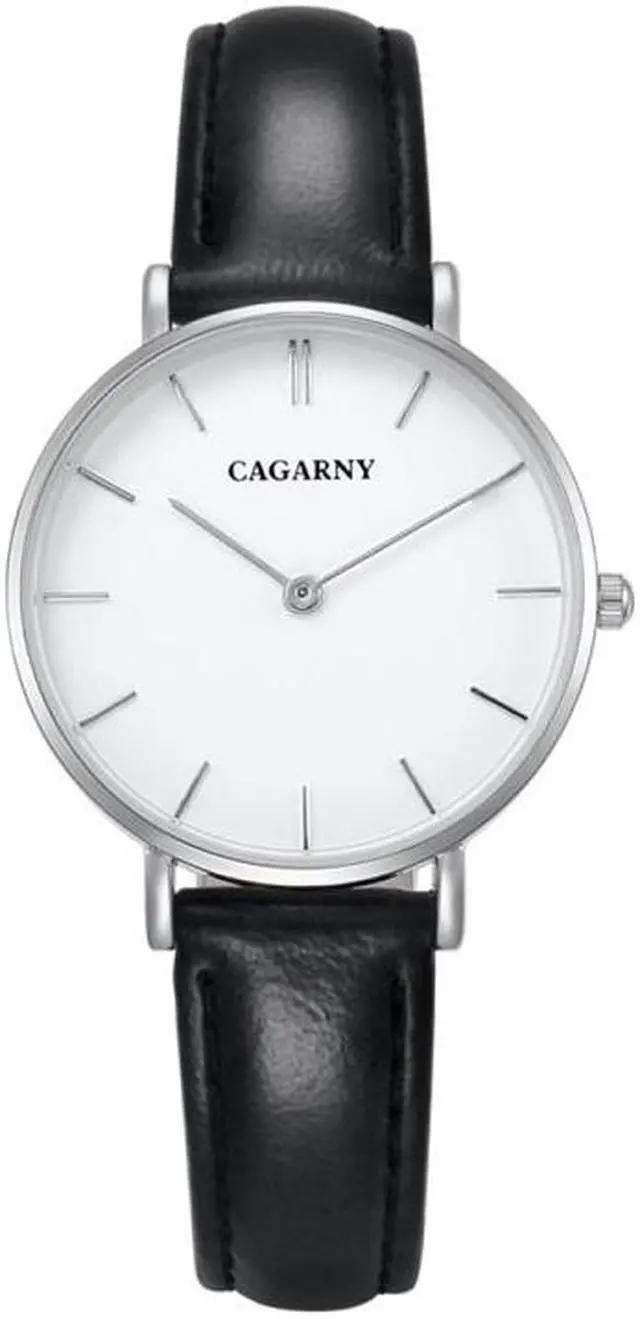 Alt view image 2 of 5 - CAGARNY 6872 Living Waterproof Round Dial Quartz Movement Alloy Silver Case Fashion Watch Quartz Watches with Leather Band (Magenta)