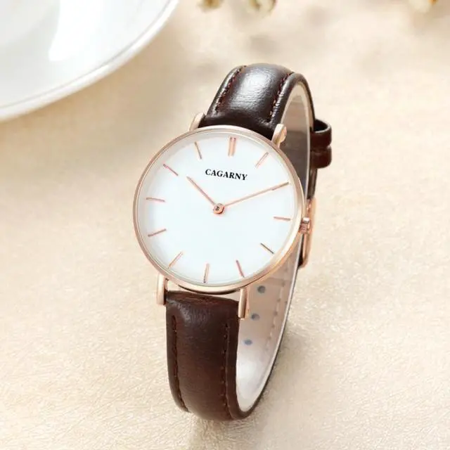 Alt view image 3 of 5 - CAGARNY 6872 Living Waterproof Round Dial Quartz Movement Alloy Silver Case Fashion Watch Quartz Watches with Leather Band (Magenta)