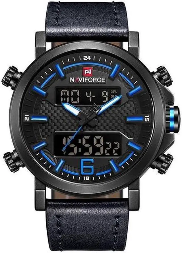 Alt view image 2 of 7 - NAVIFORCE 9135 Sport Watch Leather Waterproof Quartz Watches Date LED Analog Clock for Men